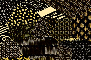 Soyut siyah konturlar, el vektör desen çizdi. Geometrik tarzı Retro soyut desen. Soyut çok renkli geometrik desen.