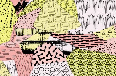 Soyut siyah konturlar, el vektör desen çizdi. Geometrik tarzı Retro soyut desen. Soyut çok renkli geometrik desen.