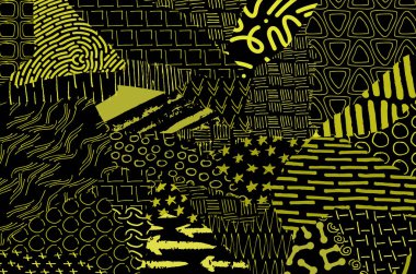 Soyut siyah konturlar, el vektör desen çizdi. Geometrik tarzı Retro soyut desen. Soyut çok renkli geometrik desen.