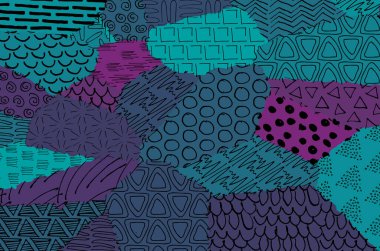 Soyut siyah konturlar, el vektör desen çizdi. Geometrik tarzı Retro soyut desen. Soyut çok renkli geometrik desen.