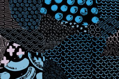 Soyut siyah konturlar, el vektör desen çizdi. Geometrik tarzı Retro soyut desen. Soyut çok renkli geometrik desen.