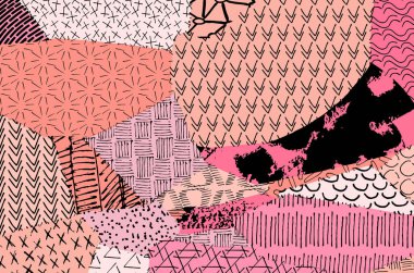 Soyut siyah konturlar, el vektör desen çizdi. Geometrik tarzı Retro soyut desen. Soyut çok renkli geometrik desen.