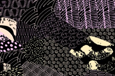 Soyut siyah darbeler, El, Vektör Deseni 'ni çizdi. Geometrik tarzda soyut arkaplan. Soyut çok renkli geometrik desen