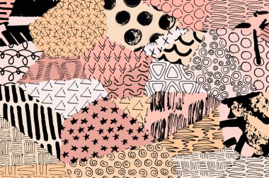 Soyut siyah darbeler, El, Vektör Deseni 'ni çizdi. Geometrik tarzda soyut arkaplan. Soyut çok renkli geometrik desen