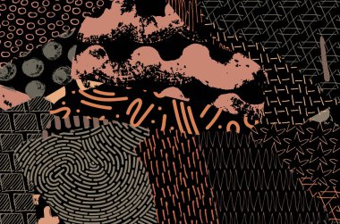 Soyut siyah darbeler, El, Vektör Deseni 'ni çizdi. Geometrik tarzda soyut arkaplan. Soyut çok renkli geometrik desen