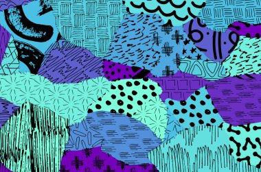 Soyut siyah darbeler, El, Vektör Deseni 'ni çizdi. Geometrik tarzda soyut arkaplan. Soyut çok renkli geometrik desen