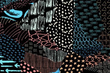 Soyut siyah darbeler, El, Vektör Deseni 'ni çizdi. Geometrik tarzda soyut arkaplan. Soyut çok renkli geometrik desen