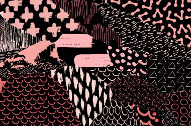 Soyut siyah darbeler, El, Vektör Deseni 'ni çizdi. Geometrik tarzda soyut arkaplan. Soyut çok renkli geometrik desen