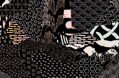 Soyut siyah darbeler, El, Vektör Deseni 'ni çizdi. Geometrik tarzda soyut arkaplan. Soyut çok renkli geometrik desen