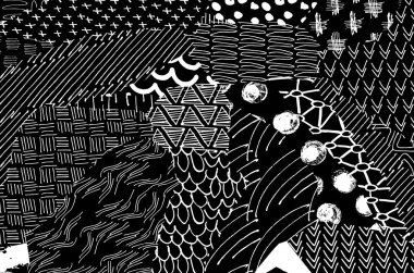 Soyut siyah darbeler, El, Vektör Deseni 'ni çizdi. Geometrik tarzda soyut arkaplan. Soyut çok renkli geometrik desen