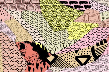 Soyut siyah darbeler, El, Vektör Deseni 'ni çizdi. Geometrik tarzda soyut arkaplan. Soyut çok renkli geometrik desen