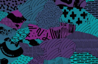 Soyut siyah darbeler, El, Vektör Deseni 'ni çizdi. Geometrik tarzda soyut arkaplan. Soyut çok renkli geometrik desen