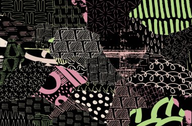 Soyut siyah darbeler, El, Vektör Deseni 'ni çizdi. Geometrik tarzda soyut arkaplan. Soyut çok renkli geometrik desen