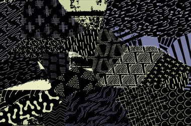 Soyut siyah darbeler, El, Vektör Deseni 'ni çizdi. Geometrik tarzda soyut arkaplan. Soyut çok renkli geometrik desen