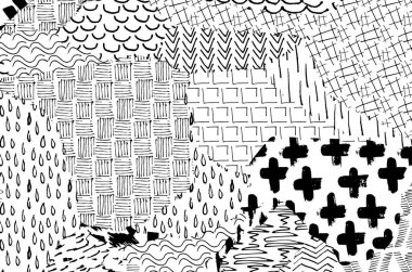 Soyut siyah darbeler, El, Vektör Deseni 'ni çizdi. Geometrik tarzda soyut arkaplan. Soyut çok renkli geometrik desen