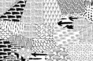 Soyut siyah darbeler, El, Vektör Deseni 'ni çizdi. Geometrik tarzda soyut arkaplan. Soyut çok renkli geometrik desen