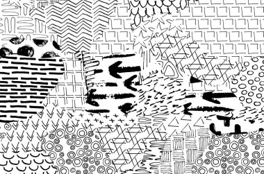 Soyut siyah darbeler, El, Vektör Deseni 'ni çizdi. Geometrik tarzda soyut arkaplan. Soyut çok renkli geometrik desen