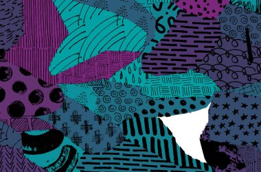 Soyut siyah darbeler, El, Vektör Deseni 'ni çizdi. Geometrik tarzda soyut arkaplan. Soyut çok renkli geometrik desen