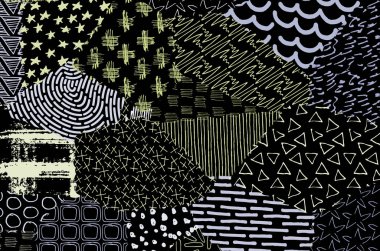 Soyut siyah darbeler, El, Vektör Deseni 'ni çizdi. Geometrik tarzda soyut arkaplan. Soyut çok renkli geometrik desen