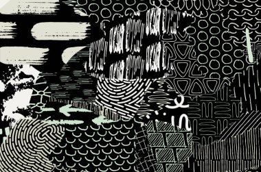 Soyut siyah darbeler, El, Vektör Deseni 'ni çizdi. Geometrik tarzda soyut arkaplan. Soyut çok renkli geometrik desen