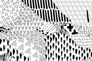 Soyut siyah darbeler, El, Vektör Deseni 'ni çizdi. Geometrik tarzda soyut arkaplan. Soyut çok renkli geometrik desen