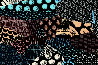 Soyut siyah darbeler, El, Vektör Deseni 'ni çizdi. Geometrik tarzda soyut arkaplan. Soyut çok renkli geometrik desen