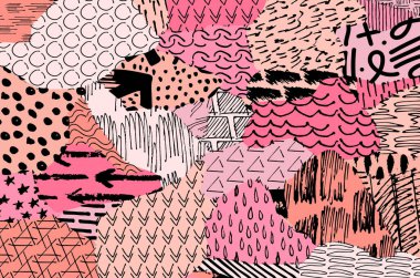 Soyut siyah darbeler, El, Vektör Deseni 'ni çizdi. Geometrik tarzda soyut arkaplan. Soyut çok renkli geometrik desen