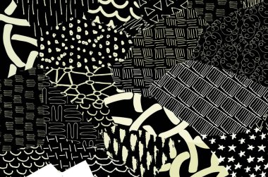 Soyut siyah darbeler, El, Vektör Deseni 'ni çizdi. Geometrik tarzda soyut arkaplan. Soyut çok renkli geometrik desen