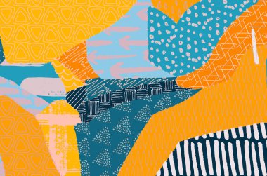 Soyut siyah darbeler, El, Vektör Deseni 'ni çizdi. Geometrik tarzda soyut arkaplan. Soyut çok renkli geometrik desen