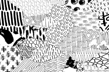 Soyut siyah darbeler, El, Vektör Deseni 'ni çizdi. Geometrik tarzda soyut arkaplan. Soyut çok renkli geometrik desen