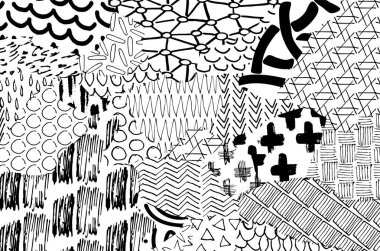 Soyut siyah darbeler, El, Vektör Deseni 'ni çizdi. Geometrik tarzda soyut arkaplan. Soyut çok renkli geometrik desen