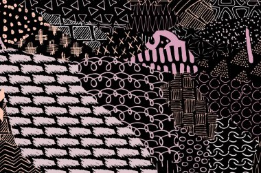 Soyut siyah darbeler, El, Vektör Deseni 'ni çizdi. Geometrik tarzda soyut arkaplan. Soyut çok renkli geometrik desen