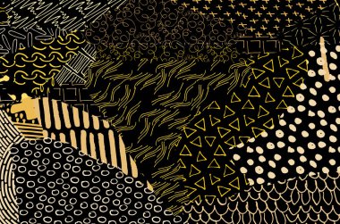 Soyut siyah darbeler, El, Vektör Deseni 'ni çizdi. Geometrik tarzda soyut arkaplan. Soyut çok renkli geometrik desen