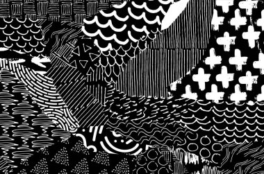 Soyut siyah darbeler, El, Vektör Deseni 'ni çizdi. Geometrik tarzda soyut arkaplan. Soyut çok renkli geometrik desen