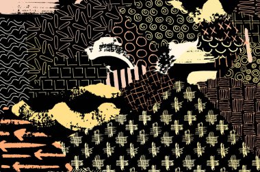 Soyut siyah konturlar, el vektör desen çizdi. Geometrik tarzı Retro soyut desen. Soyut çok renkli geometrik desen.