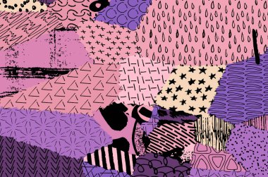 Soyut siyah konturlar, el vektör desen çizdi. Geometrik tarzı Retro soyut desen. Soyut çok renkli geometrik desen.