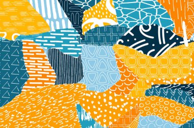 Soyut siyah konturlar, el vektör desen çizdi. Geometrik tarzı Retro soyut desen. Soyut çok renkli geometrik desen.