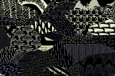 Soyut siyah konturlar, el vektör desen çizdi. Geometrik tarzı Retro soyut desen. Soyut çok renkli geometrik desen.