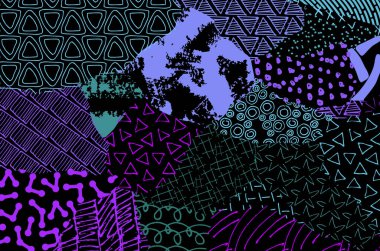 Soyut siyah konturlar, el vektör desen çizdi. Geometrik tarzı Retro soyut desen. Soyut çok renkli geometrik desen.