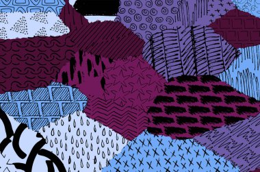 Soyut siyah konturlar, el vektör desen çizdi. Geometrik tarzı Retro soyut desen. Soyut çok renkli geometrik desen.