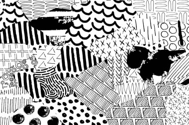 Soyut siyah konturlar, el vektör desen çizdi. Geometrik tarzı Retro soyut desen. Soyut çok renkli geometrik desen.