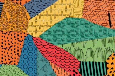 Soyut siyah konturlar, el vektör desen çizdi. Geometrik tarzı Retro soyut desen. Soyut çok renkli geometrik desen.