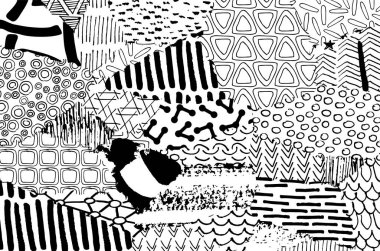 Soyut siyah konturlar, el vektör desen çizdi. Geometrik tarzı Retro soyut desen. Soyut çok renkli geometrik desen.