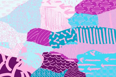 Soyut siyah konturlar, el vektör desen çizdi. Geometrik tarzı Retro soyut desen. Soyut çok renkli geometrik desen.