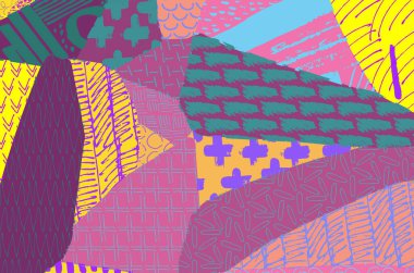 Soyut siyah konturlar, el vektör desen çizdi. Geometrik tarzı Retro soyut desen. Soyut çok renkli geometrik desen.