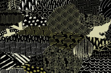 Soyut siyah konturlar, el vektör desen çizdi. Geometrik tarzı Retro soyut desen. Soyut çok renkli geometrik desen.