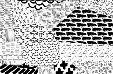 Soyut siyah konturlar, el vektör desen çizdi. Geometrik tarzı Retro soyut desen. Soyut çok renkli geometrik desen.