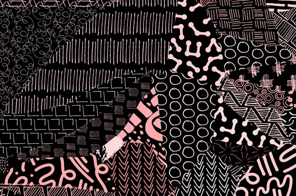 Pinceladas Negras Abstractas Patrón Vectorial Dibujado Mano Patrón Retro Abstracto — Vector de stock