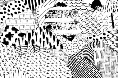 Soyut siyah konturlar, el vektör desen çizdi. Geometrik tarzı Retro soyut desen. Soyut çok renkli geometrik desen.