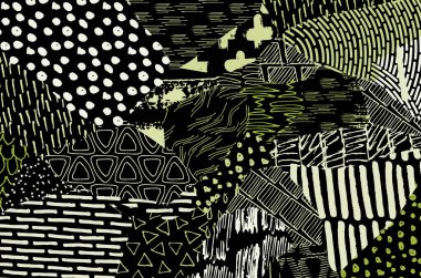 Soyut siyah konturlar, el vektör desen çizdi. Geometrik tarzı Retro soyut desen. Soyut çok renkli geometrik desen.